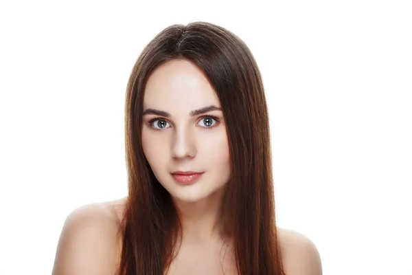 Beauty portrait of pretty girl with natural makeup. Beautiful sp — Zdjęcie stockowe