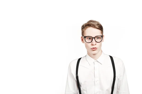 Νεαρός άνδρας σε γυαλιά εκπλήξεις και σοκ — Φωτογραφία Αρχείου