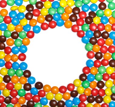 Alan ile beyaz bir arka plan üzerinde renkli şeker çerçeve