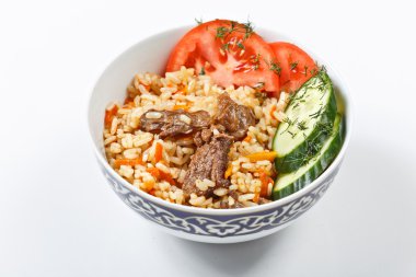 Geleneksel Asya pilav. Ulusal Özbek gıda