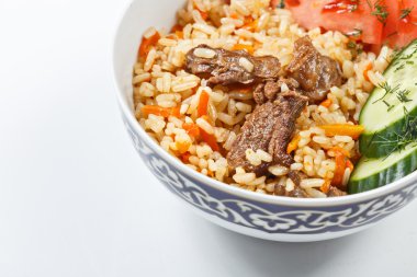 Geleneksel Asya pilav. Ulusal Özbek gıda