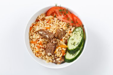 Geleneksel Asya pilav. Ulusal Özbek gıda