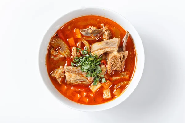 Shorba leves nemzeti ázsiai ételek hagyományos tálba. Üzbég georg — Stock Fotó