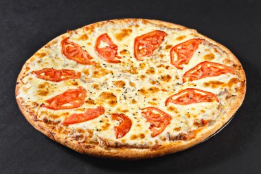 Hot four cheeses delicious rustic homemade american pizza with t