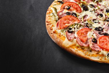 hot tasty delicious rustic homemade american pizza with tomato g