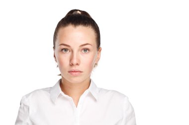 natural face of young causicasian woman without makeup. studio portrait white isolated