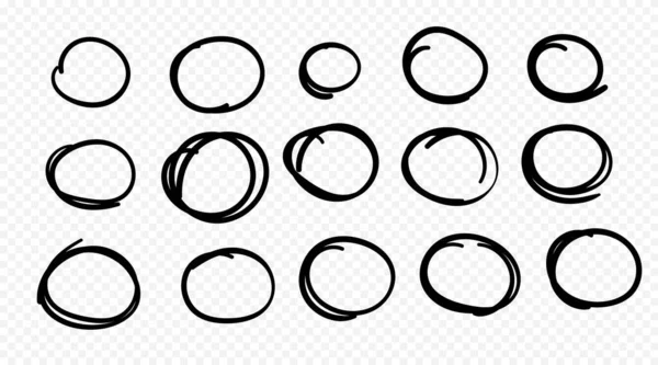 手描きの円線スケッチセット メッセージノートマークデザイン要素のベクトル円スクリブル丸丸丸丸丸 鉛筆やペンの落書きバブルやボールのイラスト — ストックベクタ