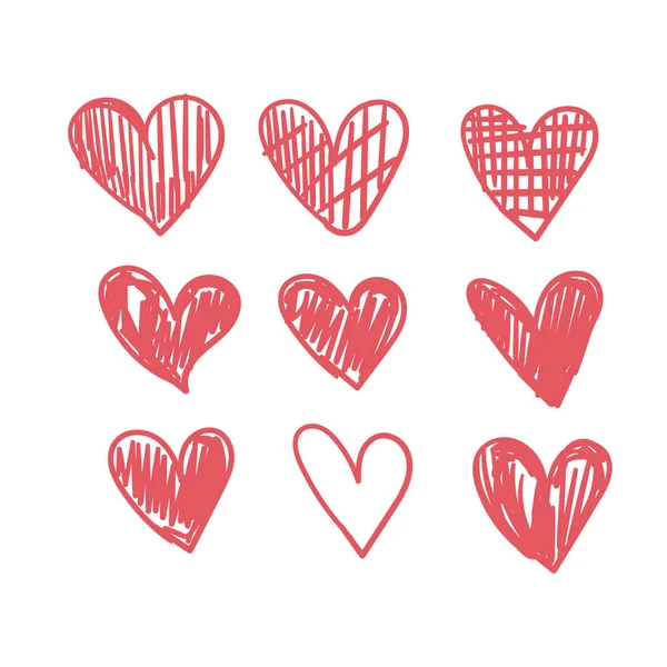 Cuori Doodle Collezione Cuore Amore Disegnato Mano — Vettoriale Stock