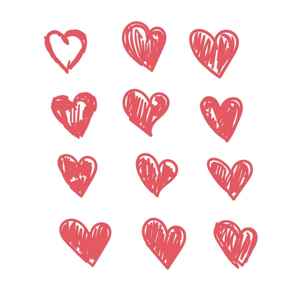 Doodle Corazones Mano Dibujado Amor Corazón Colección — Archivo Imágenes Vectoriales