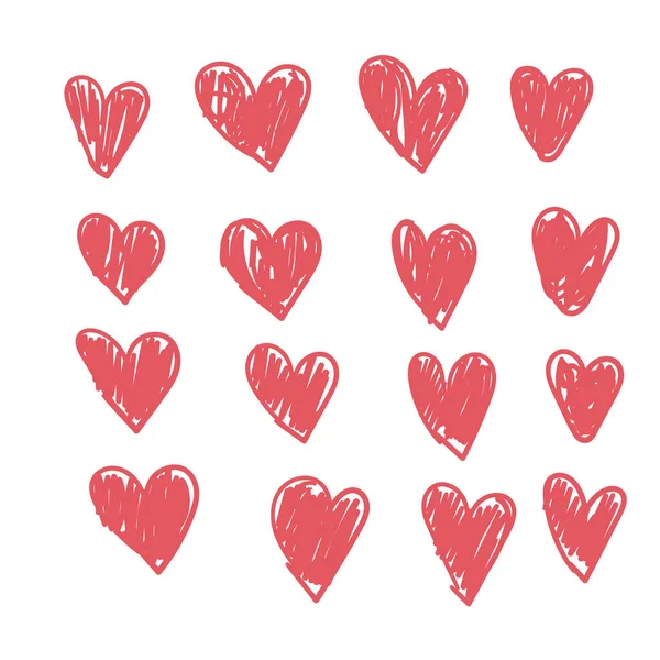 Cuori Doodle Collezione Cuore Amore Disegnato Mano — Vettoriale Stock