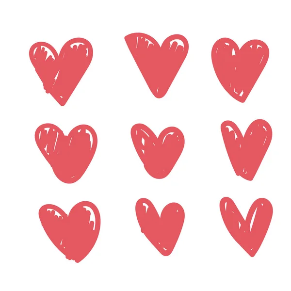 Doodle Serca Ręcznie Rysowane Miłości Serca Kolekcja — Wektor stockowy