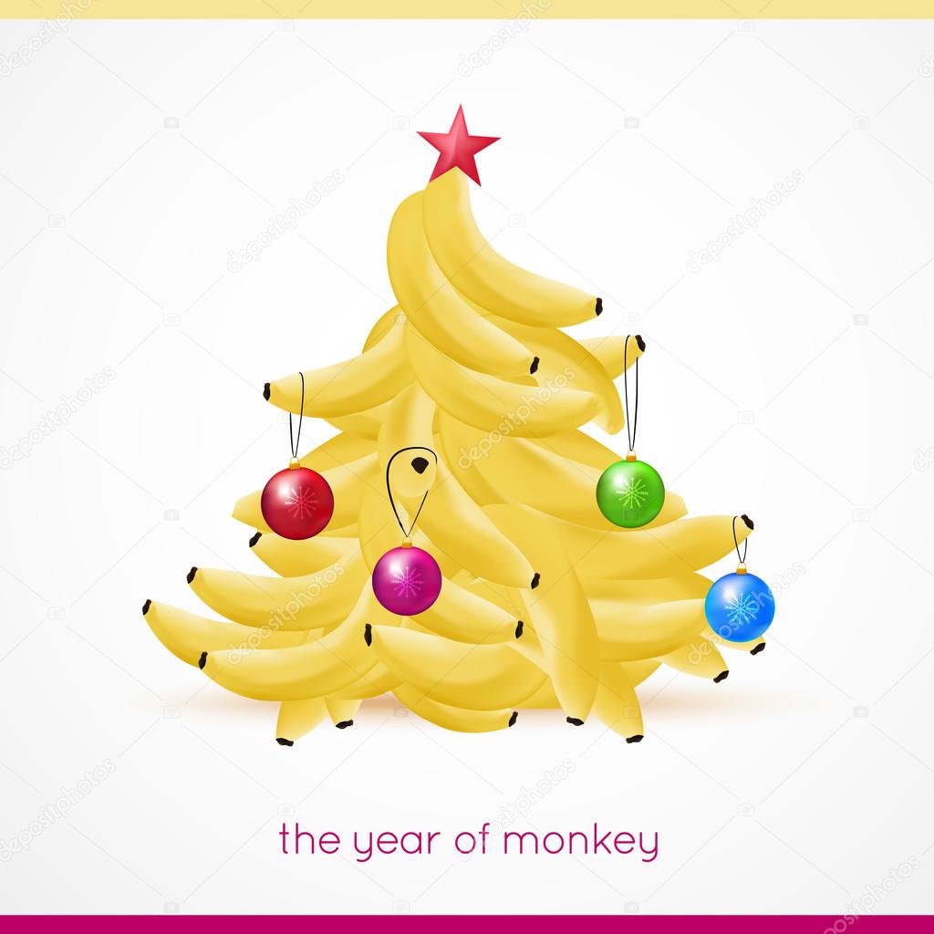 Banana xmas tree. Vector illustation. Merry christmas