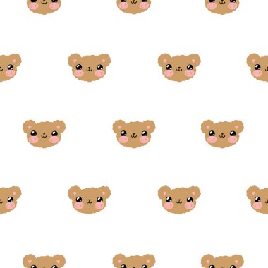 Beyaz arka planda kusursuz bir ayı deseni var. Duvar kağıdı, arkaplan, ambalaj kağıdı, kumaş, ambalaj, tebrik kartları, davetiyeler için harika.