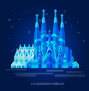 La Sagrada Familia - beyaz bir arka plan üzerinde Gaudi tarafından tasarlanmış etkileyici Katedrali vektör çizim.
