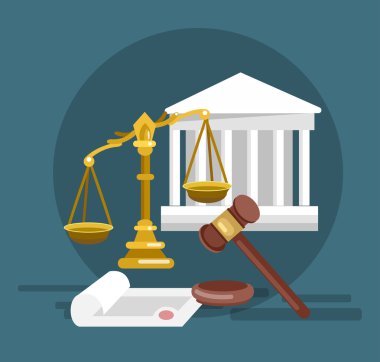 Hukuk yatay banner yargı sistemi elemanları izole vektör çizim ile ayarla