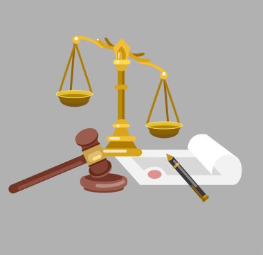 Hukuk yatay banner yargı sistemi elemanları izole vektör çizim ile ayarla