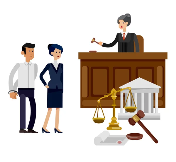 Hukuk yatay banner yargı sistemi elemanları izole vektör çizim ile ayarla — Stok Vektör