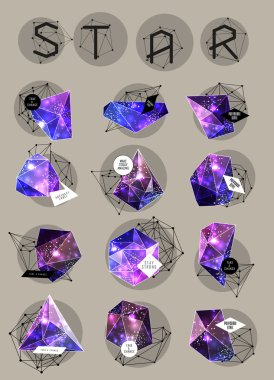 Soyut poligonal etiket tasarımı. Astronomi unsurları