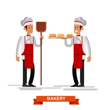 Baker ekmek simgesi fırın arka plan düz tasarlamak vektör yemek pişirmek