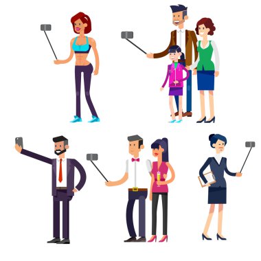 Selfie çekim aile ve çiftler vektör