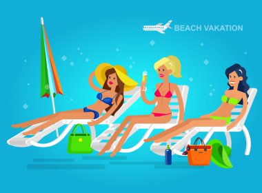 bir plajda seksi kız. vektör çizim