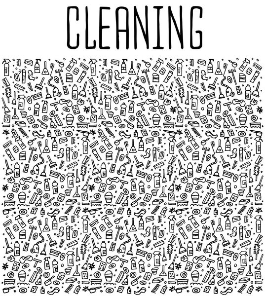 Handritade rengöringsverktyg sömlösa mönster — Stock vektor