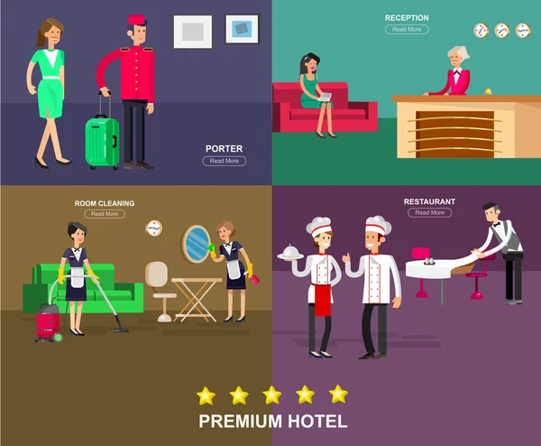 Personal y servicio del hotel — Vector de stock