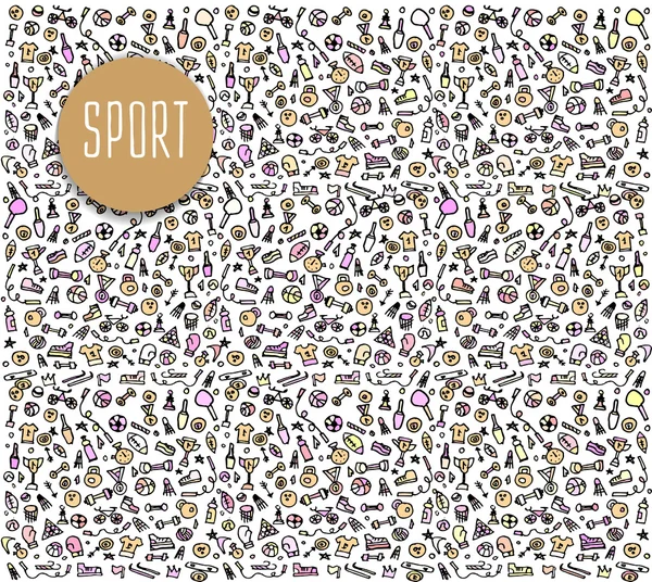Hand drawn Sport and fitness elements, seamless pattern — Stock Vector