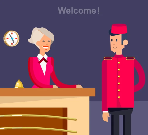 Personal y servicio del hotel — Vector de stock