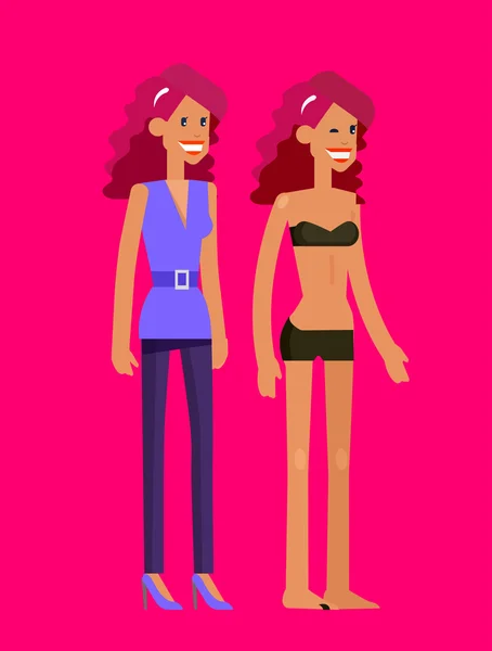 Vecteur détail personnage femme habillée et déshabillée — Image vectorielle