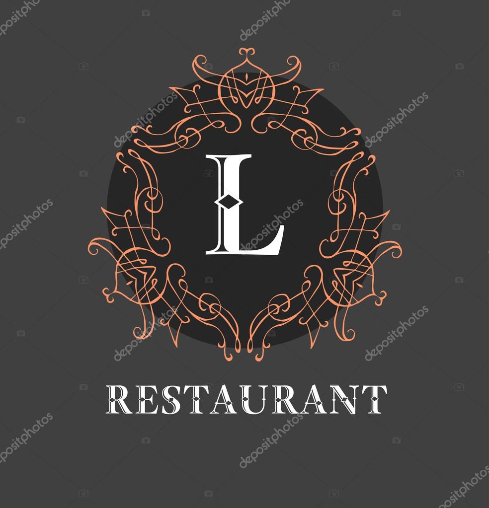 Monogram logo template with  calligraphic elegant ornament. Identity design with L letter for shop, store or restaurant, heraldic, barbershop or barber, beauty salon, justic lawyer, boutique or hotel