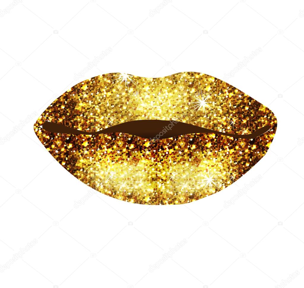 Beautiful lips with gold glittering stars . Golden elements collection.