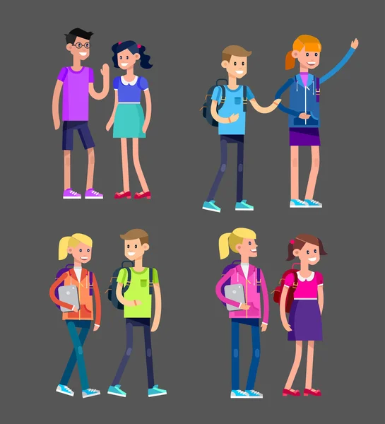 Vector personaje detallado diseño plano niños estudiantes — Vector de stock