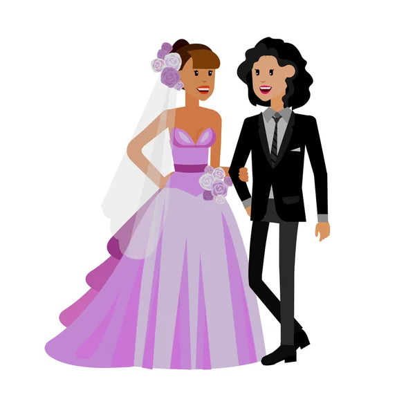 Famille non traditionnelle. Joyeux mariage mignon gay et lesbienne — Image vectorielle