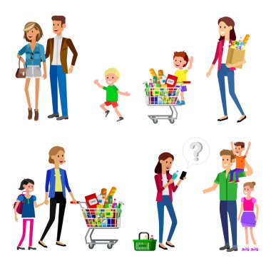 Salonu, süpermarket vektör düz çizimler