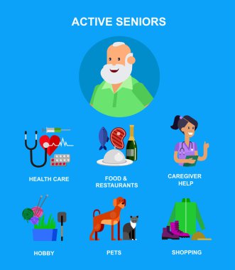 Kıdemli üzerinde serin vektör düz karakter tasarımı