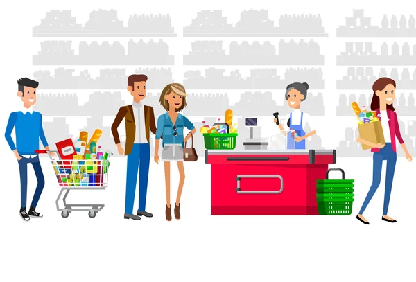 Negozio, supermercato Vector illustrazioni piatte — Vettoriale Stock