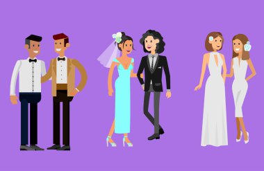 Geleneksel olmayan aile. Mutlu sevimli düğün gay ve lezbiyen