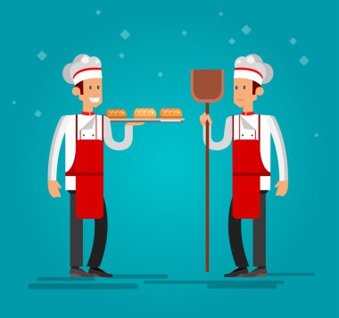 Baker ekmek simgesi fırın arka plan düz tasarlamak vektör yemek pişirmek