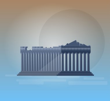 Parthenon Yunan illüstrasyon vektör düz tasarımı