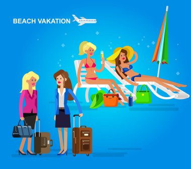 bir plajda seksi kız. vektör çizim