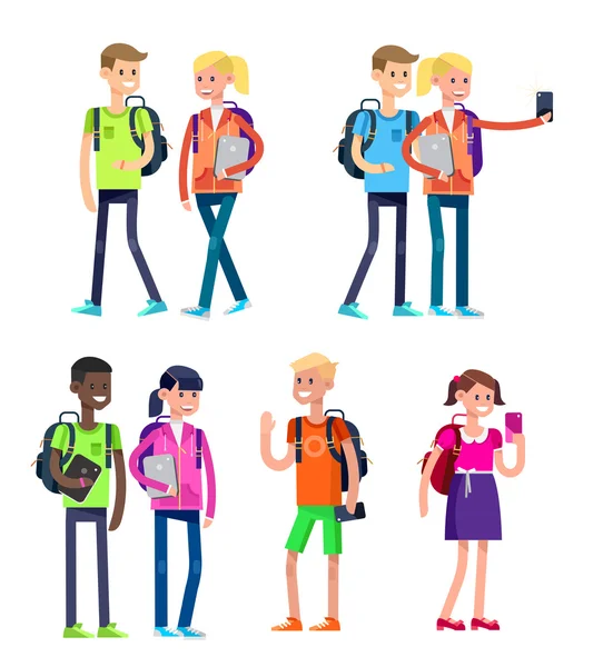 Vector personaje detallado diseño plano niños estudiantes — Vector de stock