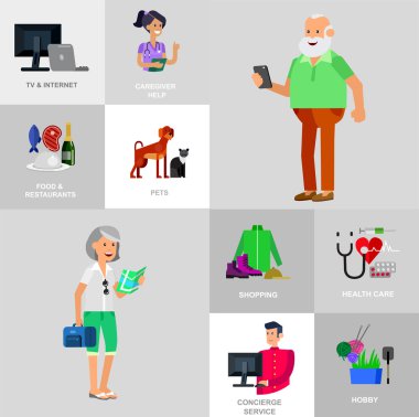 Kıdemli üzerinde serin vektör düz karakter tasarımı