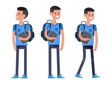 Detaylı karakter düz tasarım çocuk öğrencileri vektör