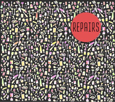 Elle çizilmiş onarım inşaat araçları sorunsuz logosu