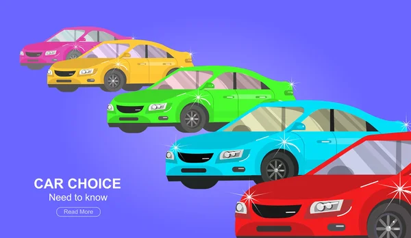 Concepto de diseño de elección y la compra de un coche — Vector de stock