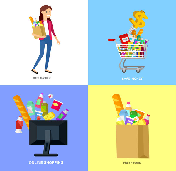 Shop, supermarket Vector flat illustrations