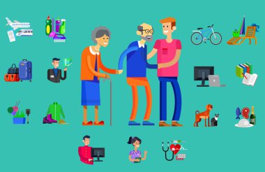 Kıdemli üzerinde serin vektör düz karakter tasarımı