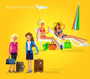 bir plajda seksi kız. vektör çizim