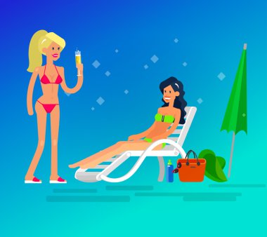 bir plajda seksi kız. vektör çizim